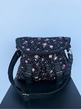 Olsenboye Floral Black Crossbody Backpack - Pink Rose Print 100% cotton